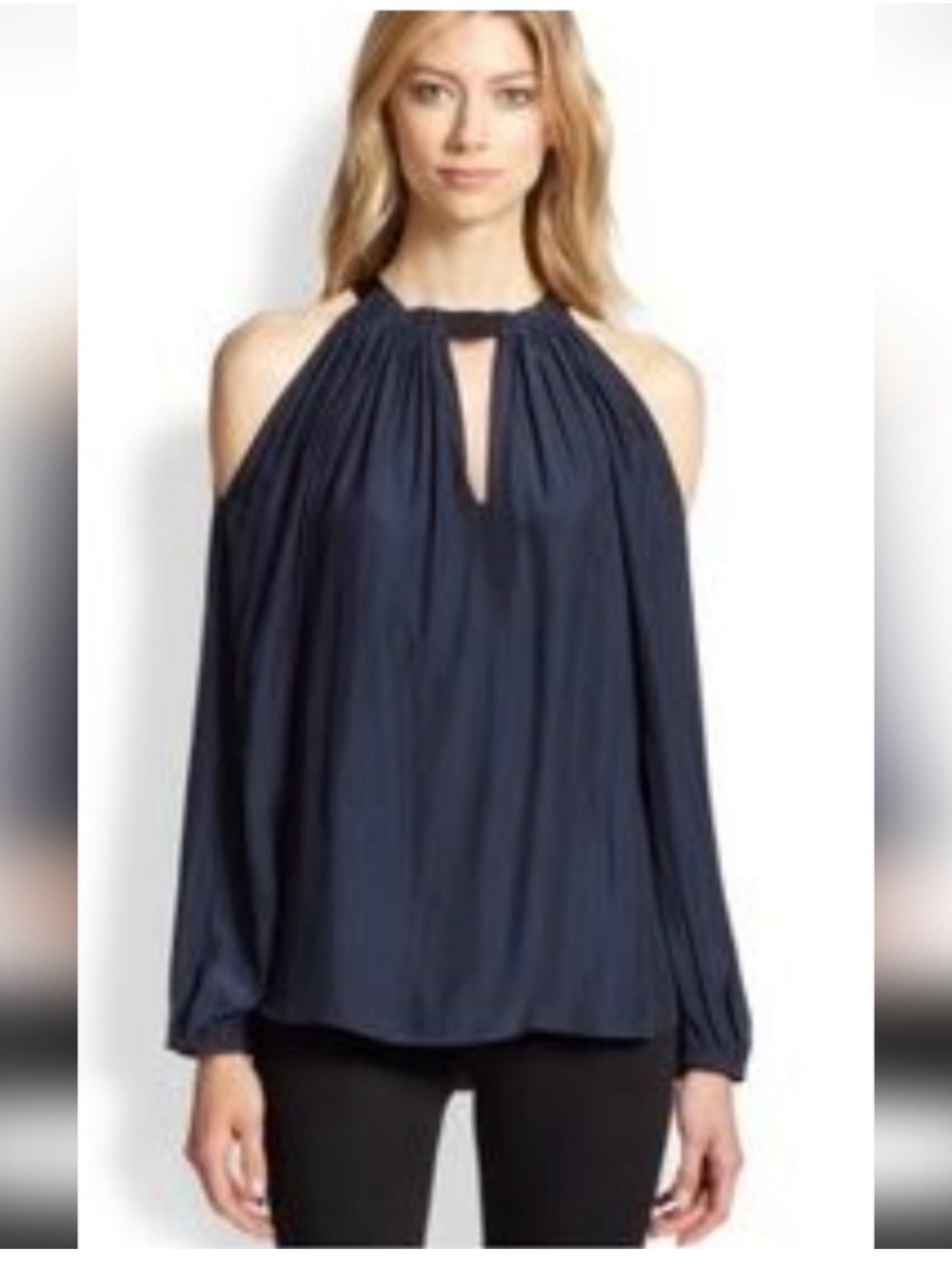 Ramy Brook Navy Cold-Shoulder blouse size medium